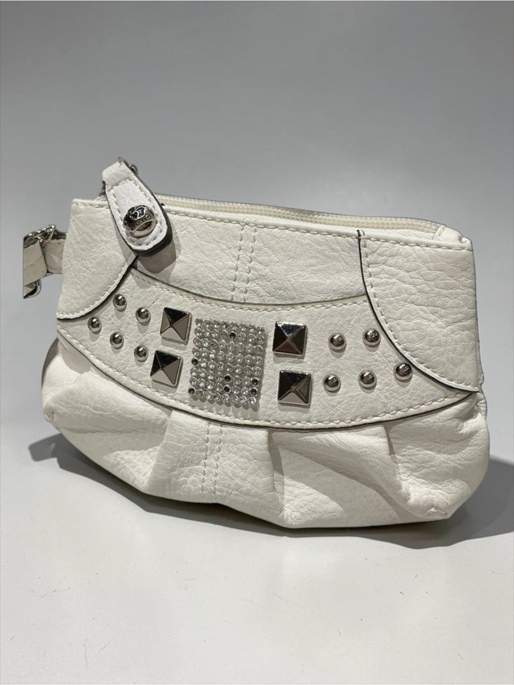 Kathy Van Zeeland Y2K Rhinestone Studded Wristlet Clutch White